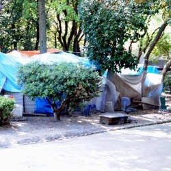 Daklozen behuizing in park